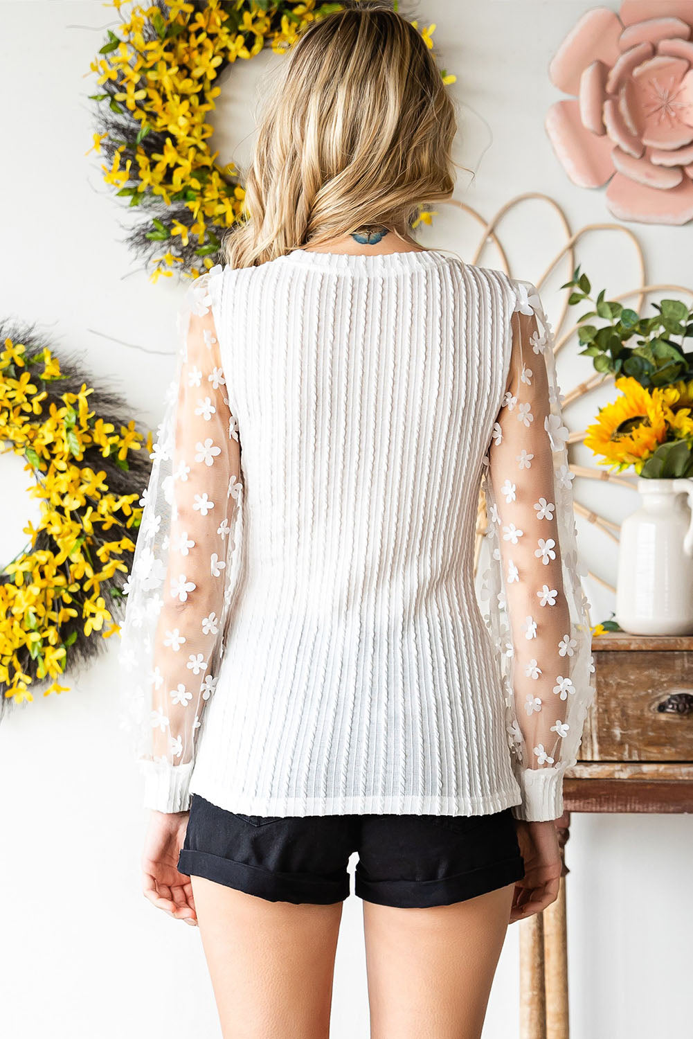 Double Take Textured Applique Long Sleeve Blouse - Siennasass
