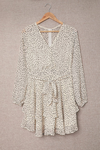 Tied Polka Dot Balloon Sleeve Layered Dress - Siennasass