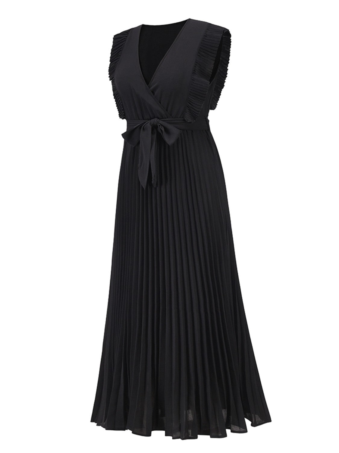 Tied Surplice Cap Sleeve Pleated Dress - Siennasass