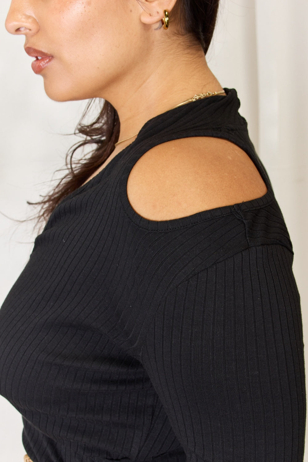 Culture Code Full Size Ribbed Surplice Cold Shoulder Top - Siennasass
