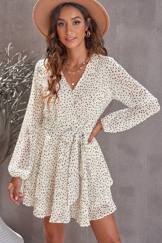Tied Polka Dot Balloon Sleeve Layered Dress - Siennasass