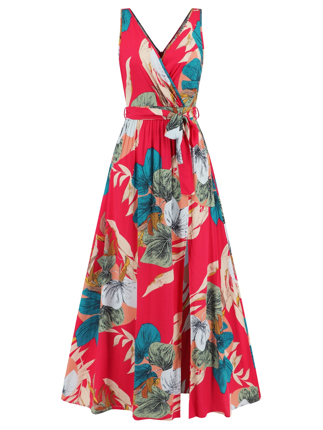 Slit Tied Printed Surplice Dress - Siennasass