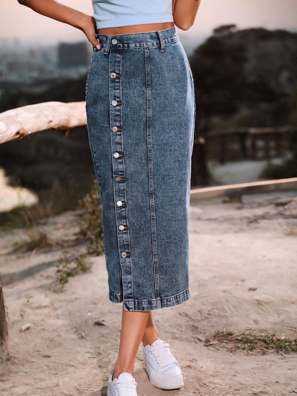 Button Down Denim Skirt - Siennasass