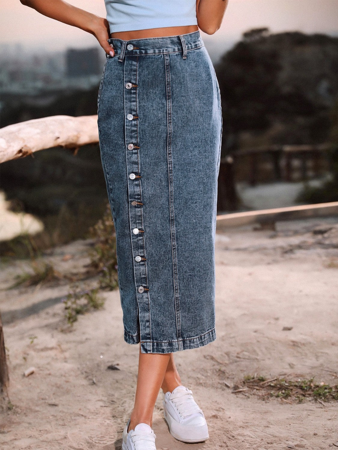 Button Down Denim Skirt - Siennasass