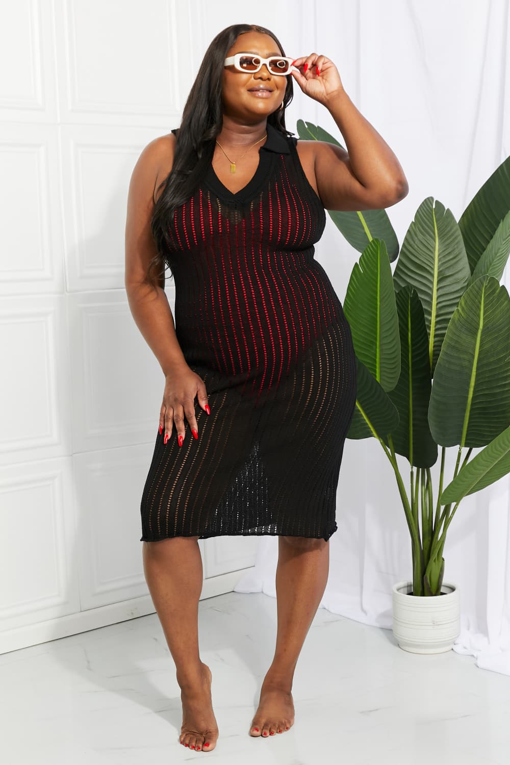 Openwork Johnny Collar Cover Up Dress - Siennasass