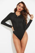 Half Button Round Neck Long Sleeve Bodysuit - Siennasass
