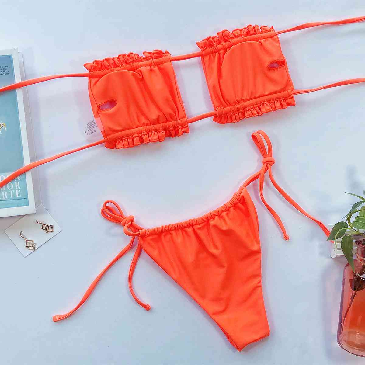 Frill Trim Ruched Bikini Set - Siennasass