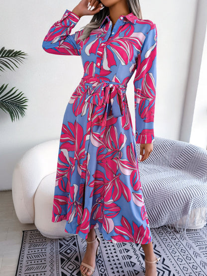 Tied Button Up Long Sleeve Dress - Siennasass