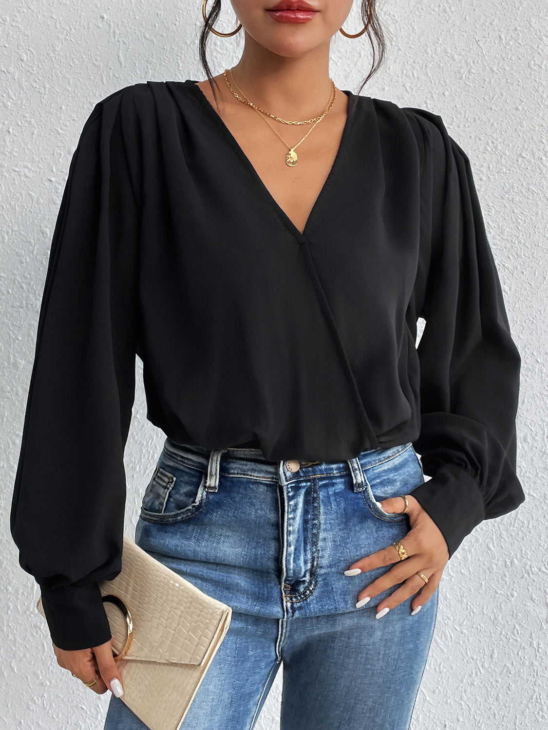 Surplice Ruched Long Sleeve Bodysuit - Siennasass