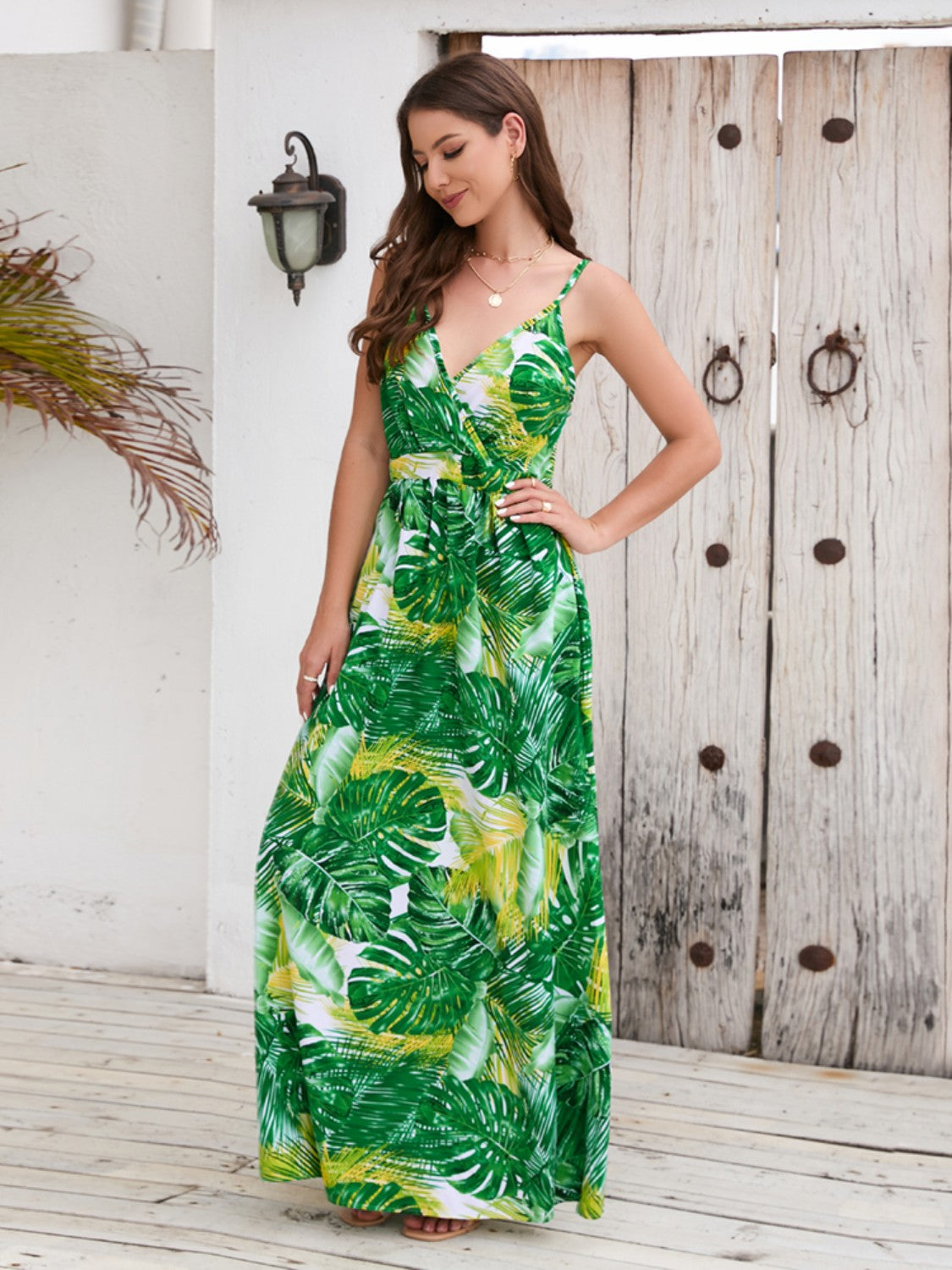 Printed Surplice Spaghetti Strap Dress - Siennasass