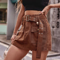 Belted Denim Shorts with Pockets - Siennasass