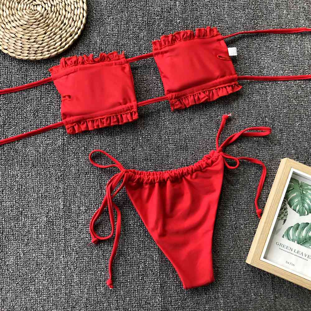 Frill Trim Ruched Bikini Set - Siennasass