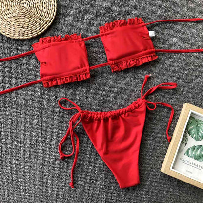 Frill Trim Ruched Bikini Set - Siennasass