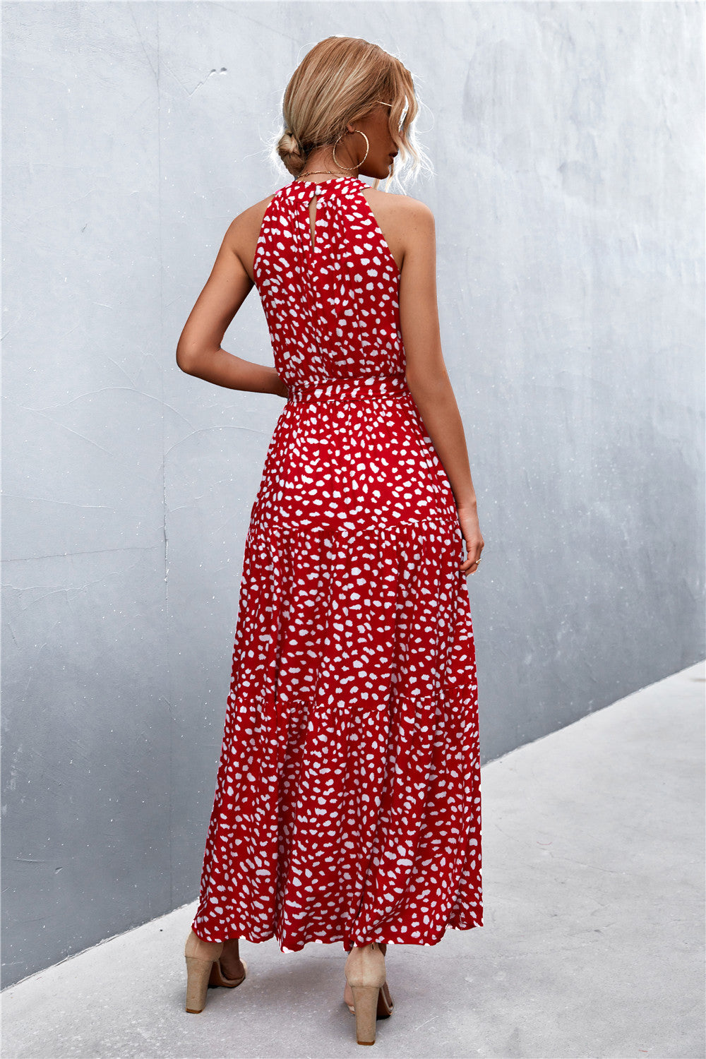 Printed Sleeveless Tie Waist Maxi Dress - Siennasass
