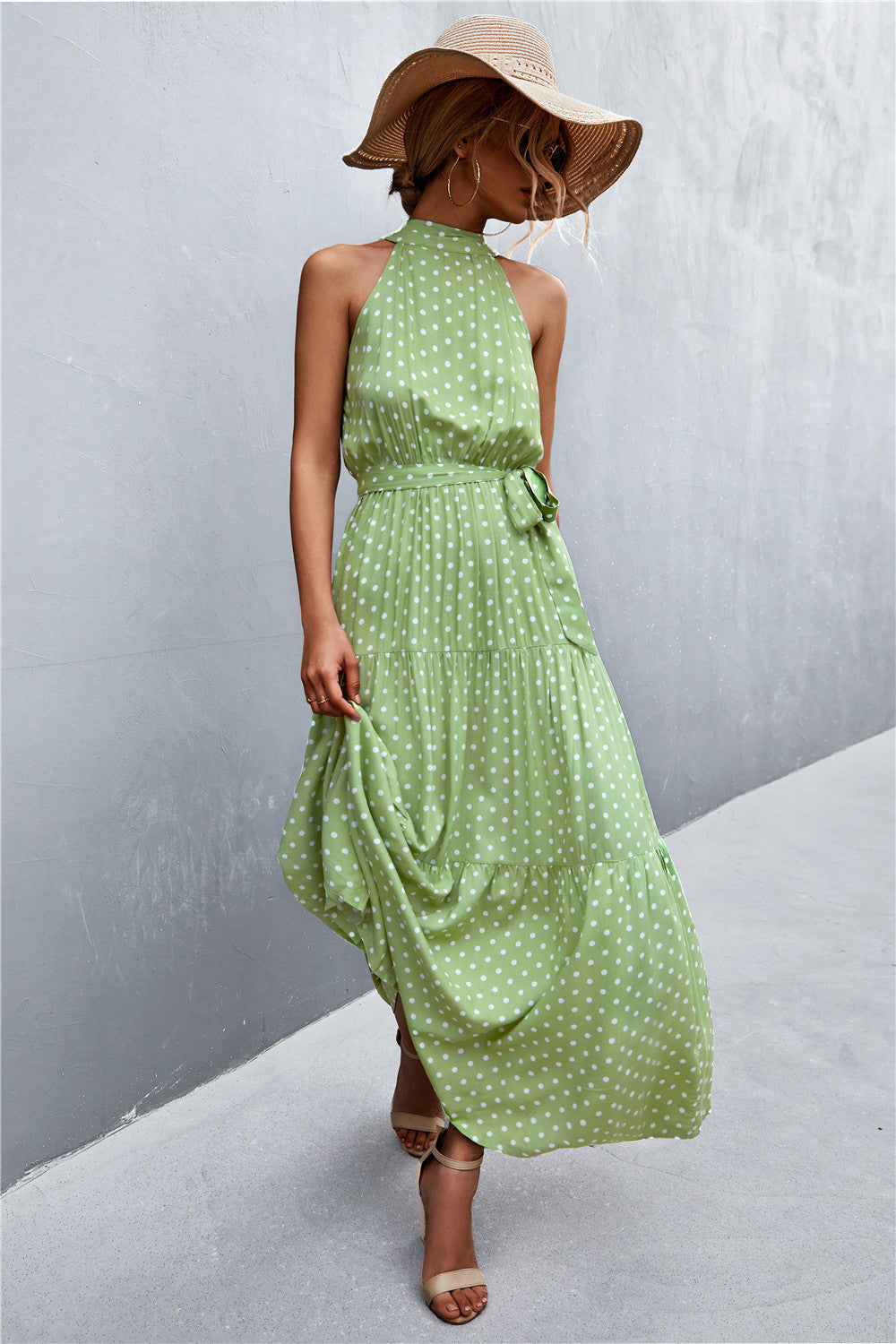 Printed Sleeveless Tie Waist Maxi Dress - Siennasass