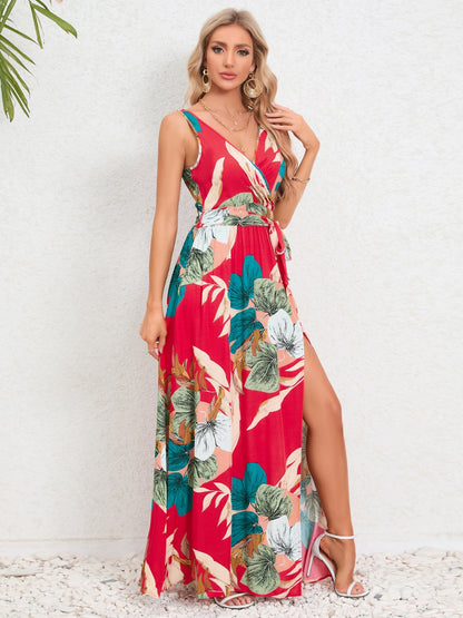 Slit Tied Printed Surplice Dress - Siennasass