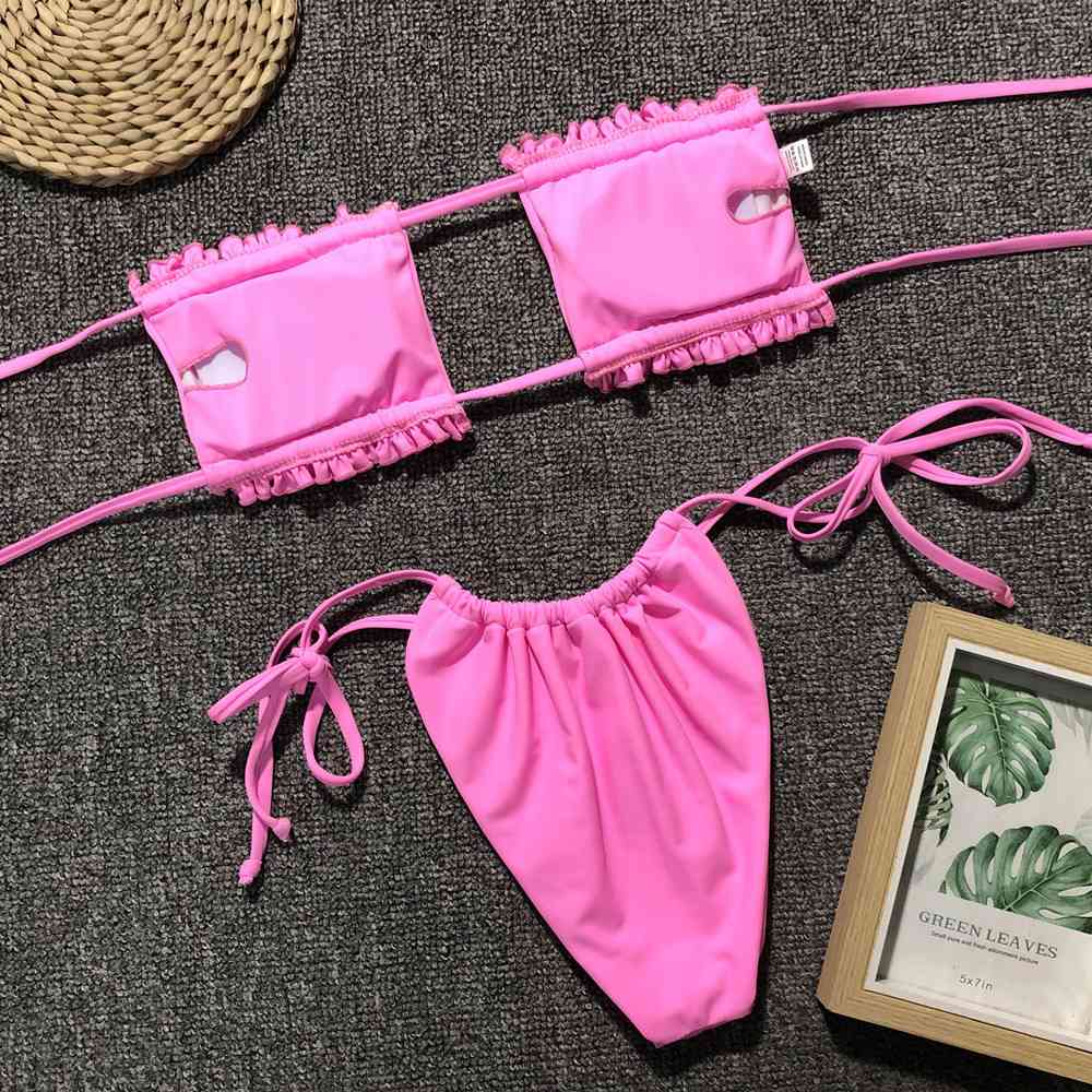 Frill Trim Ruched Bikini Set - Siennasass