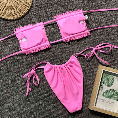Frill Trim Ruched Bikini Set - Siennasass