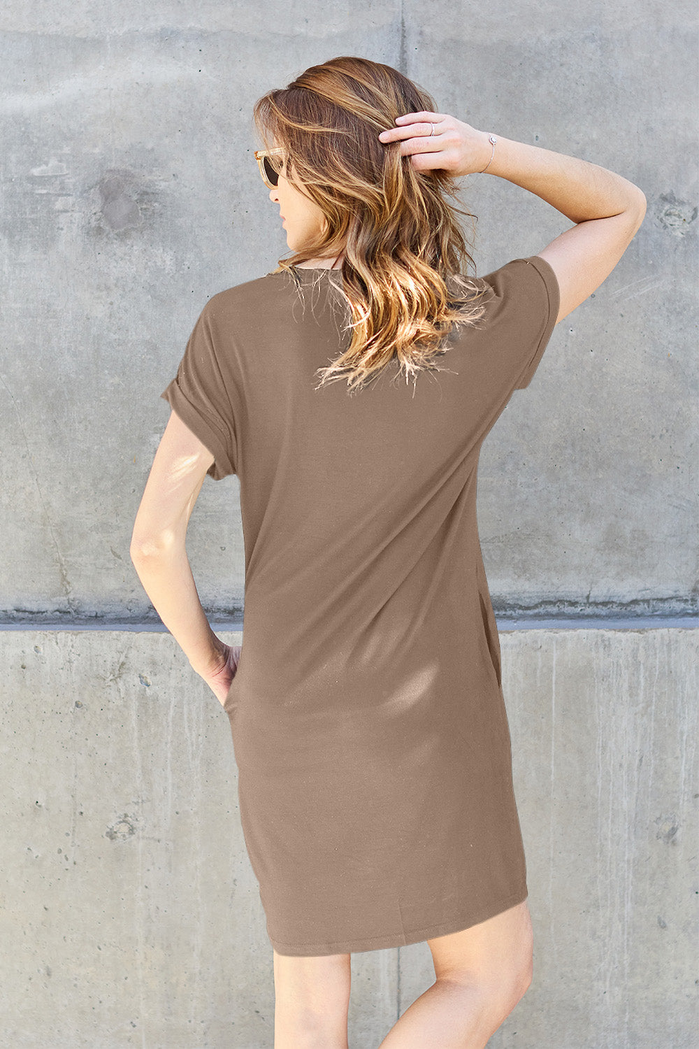 Basic Bae Full Size Round Neck Short Sleeve Dress with Pockets - Siennasass