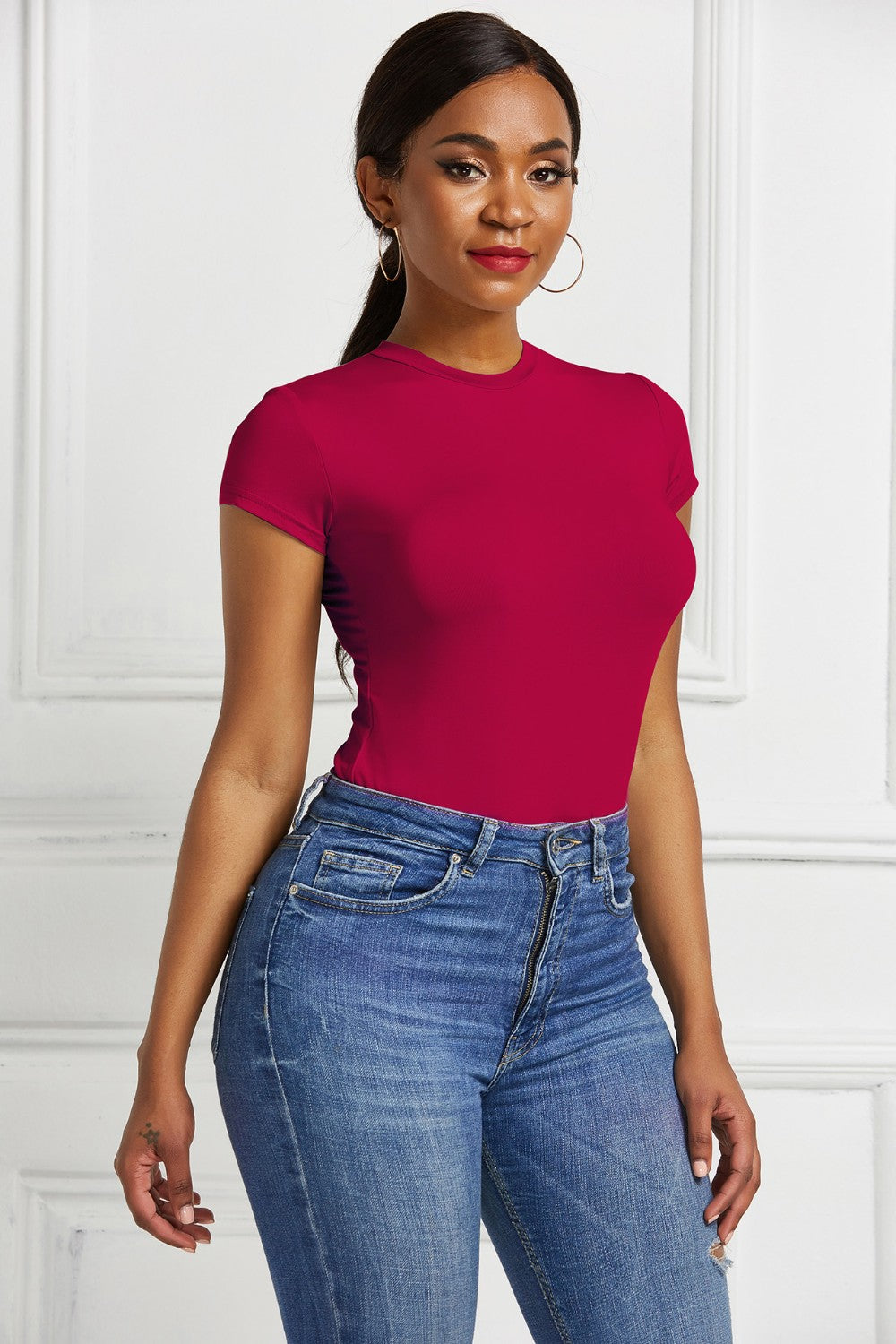Round Neck Short Sleeve Bodysuit - Siennasass