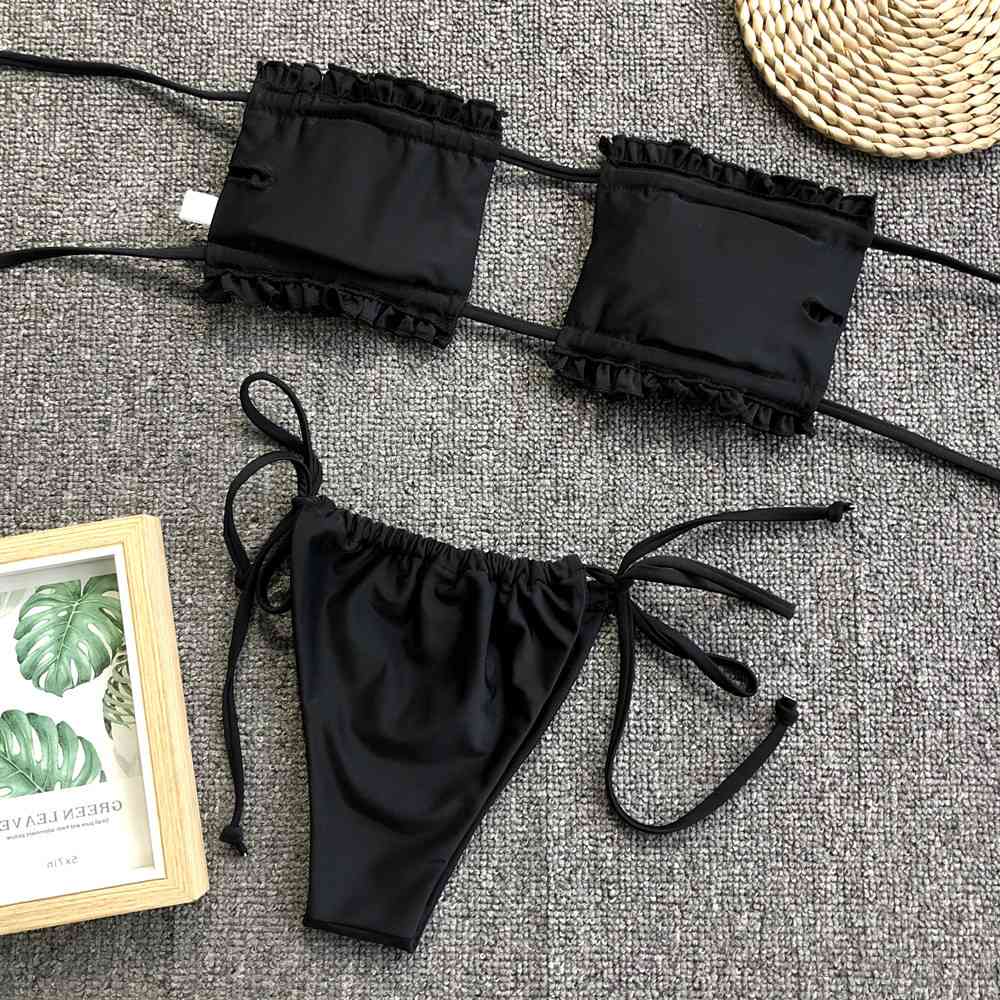 Frill Trim Ruched Bikini Set - Siennasass