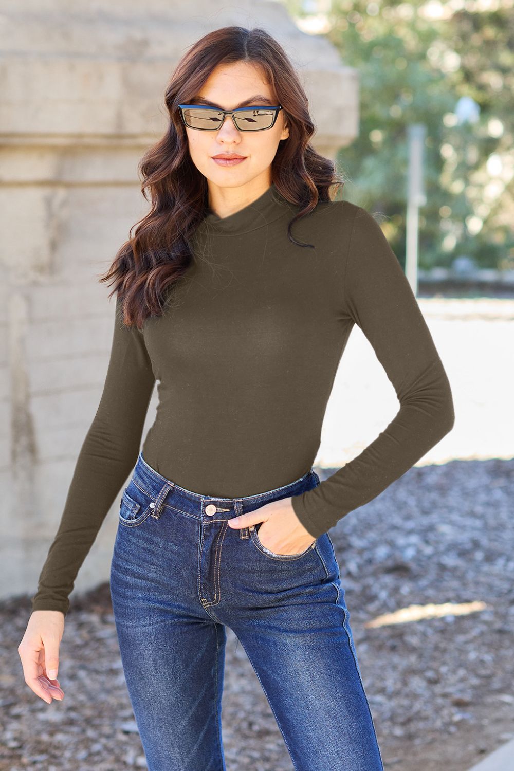 Basic Bae Full Size Mock Neck Long Sleeve Bodysuit - Siennasass