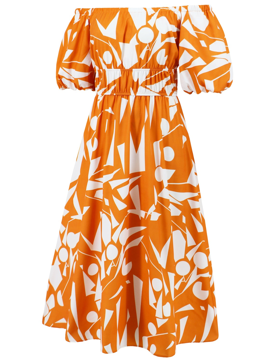 Printed Off-Shoulder Balloon Sleeve Dress - Siennasass
