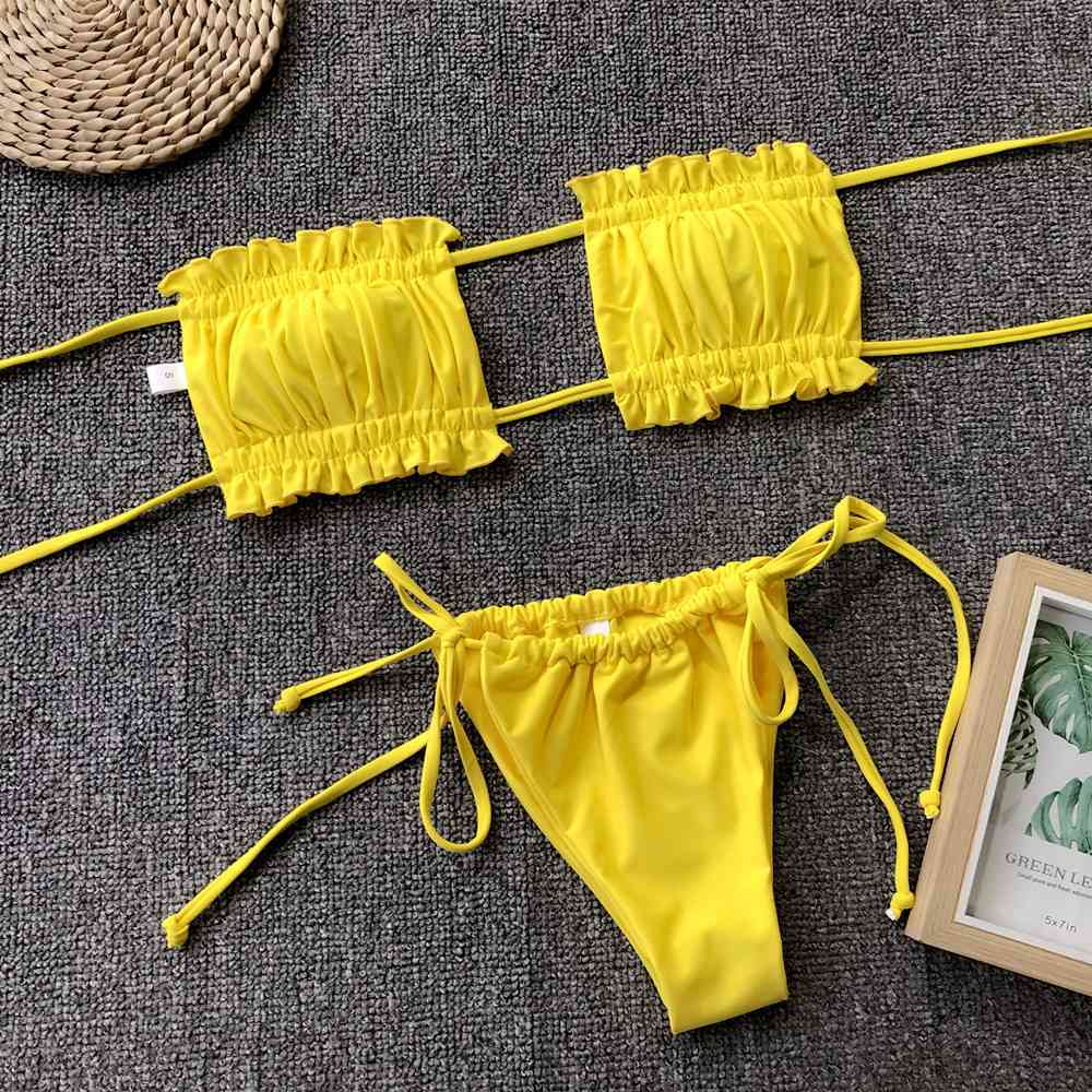 Frill Trim Ruched Bikini Set - Siennasass