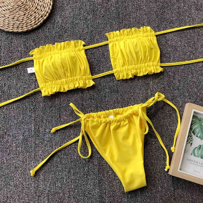 Frill Trim Ruched Bikini Set - Siennasass