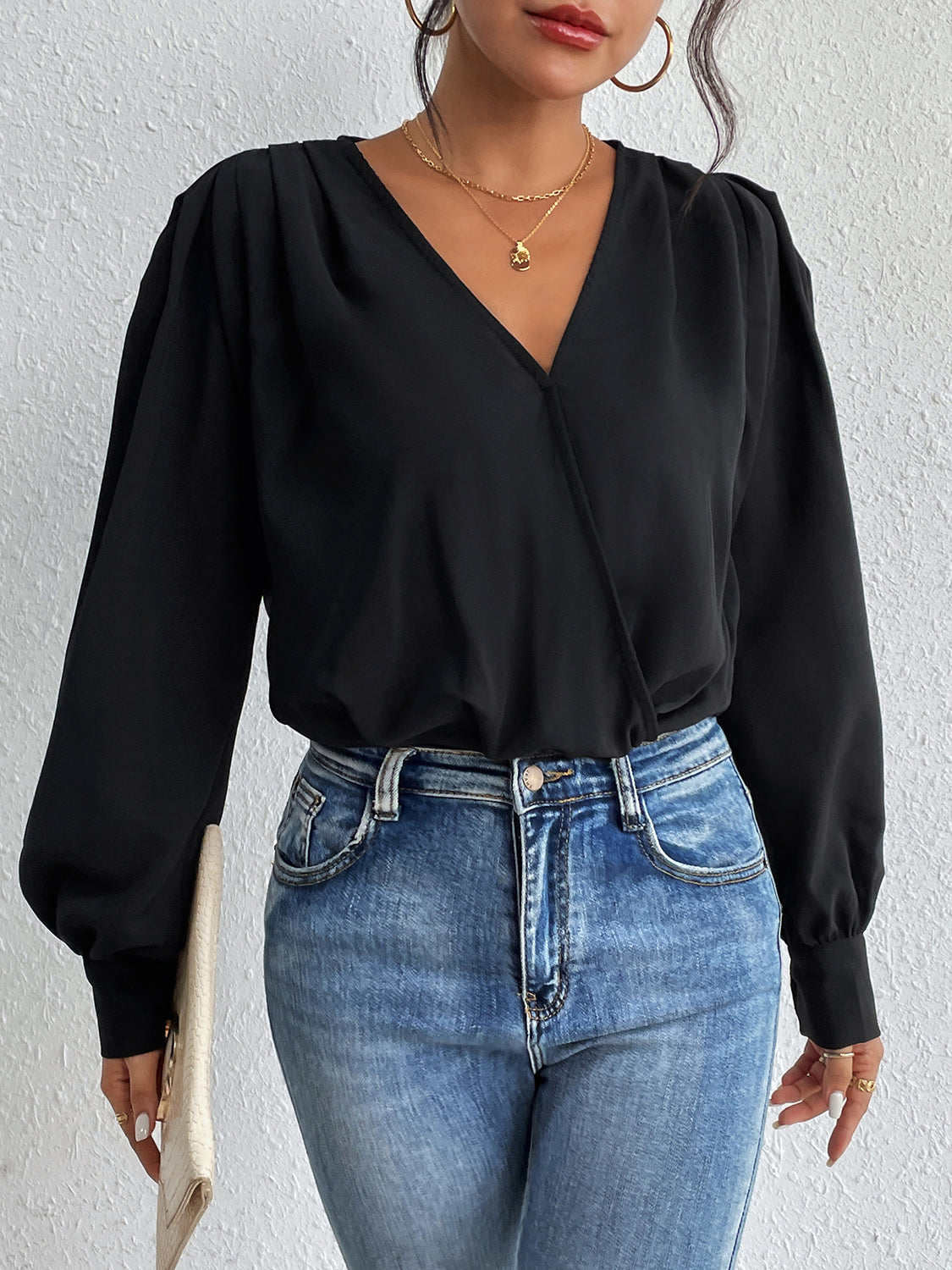 Surplice Ruched Long Sleeve Bodysuit - Siennasass