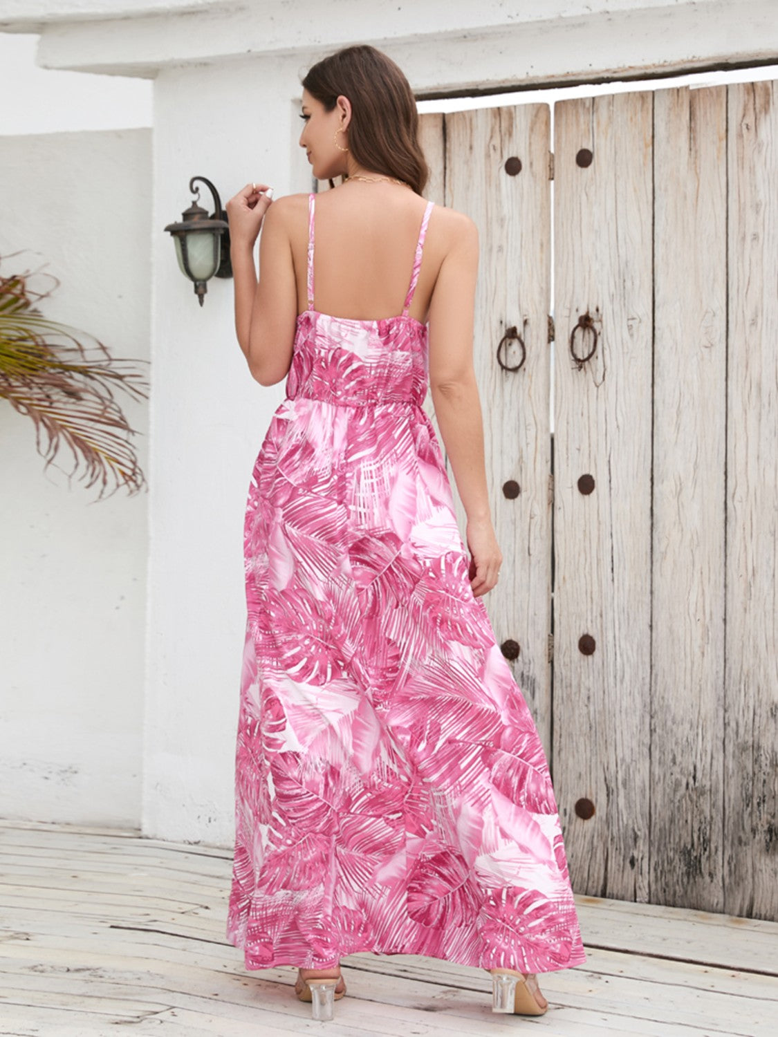 Printed Surplice Spaghetti Strap Dress - Siennasass