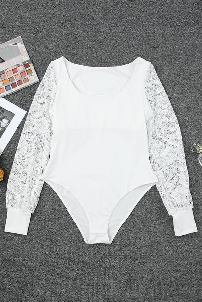 Lace Detail Scoop Neck Long Sleeve Bodysuit - Siennasass