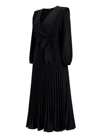 Pleated Surplice Tie Waist Maxi Dress - Siennasass