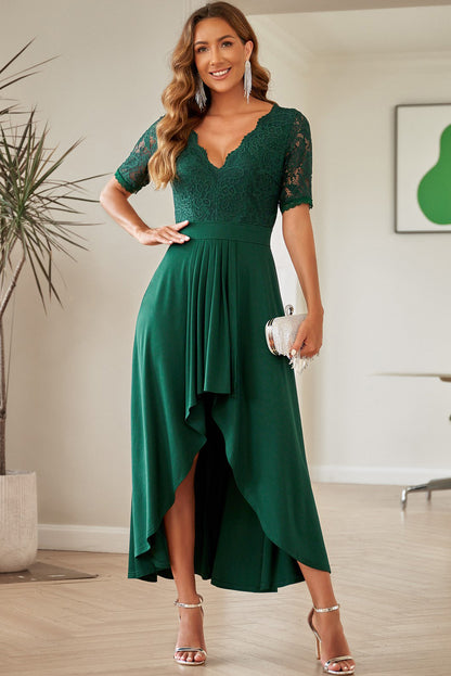 Lace Cutout V-Neck Short Sleeve Dress - Siennasass