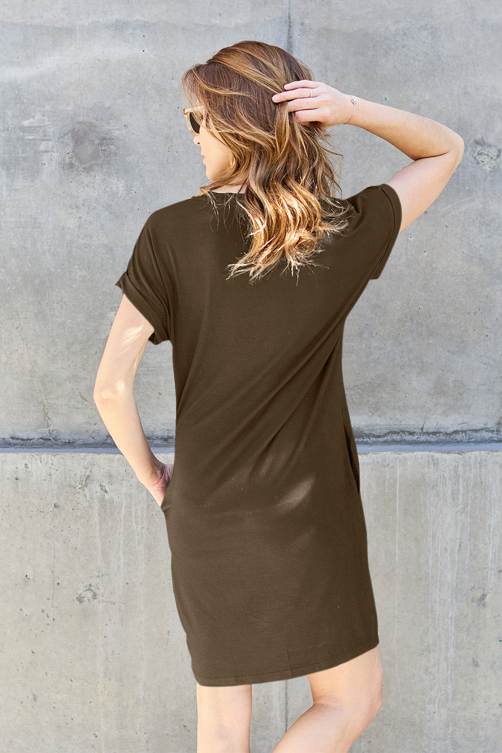 Basic Bae Full Size Round Neck Short Sleeve Dress with Pockets - Siennasass