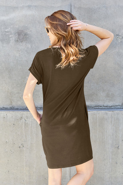 Basic Bae Full Size Round Neck Short Sleeve Dress with Pockets - Siennasass
