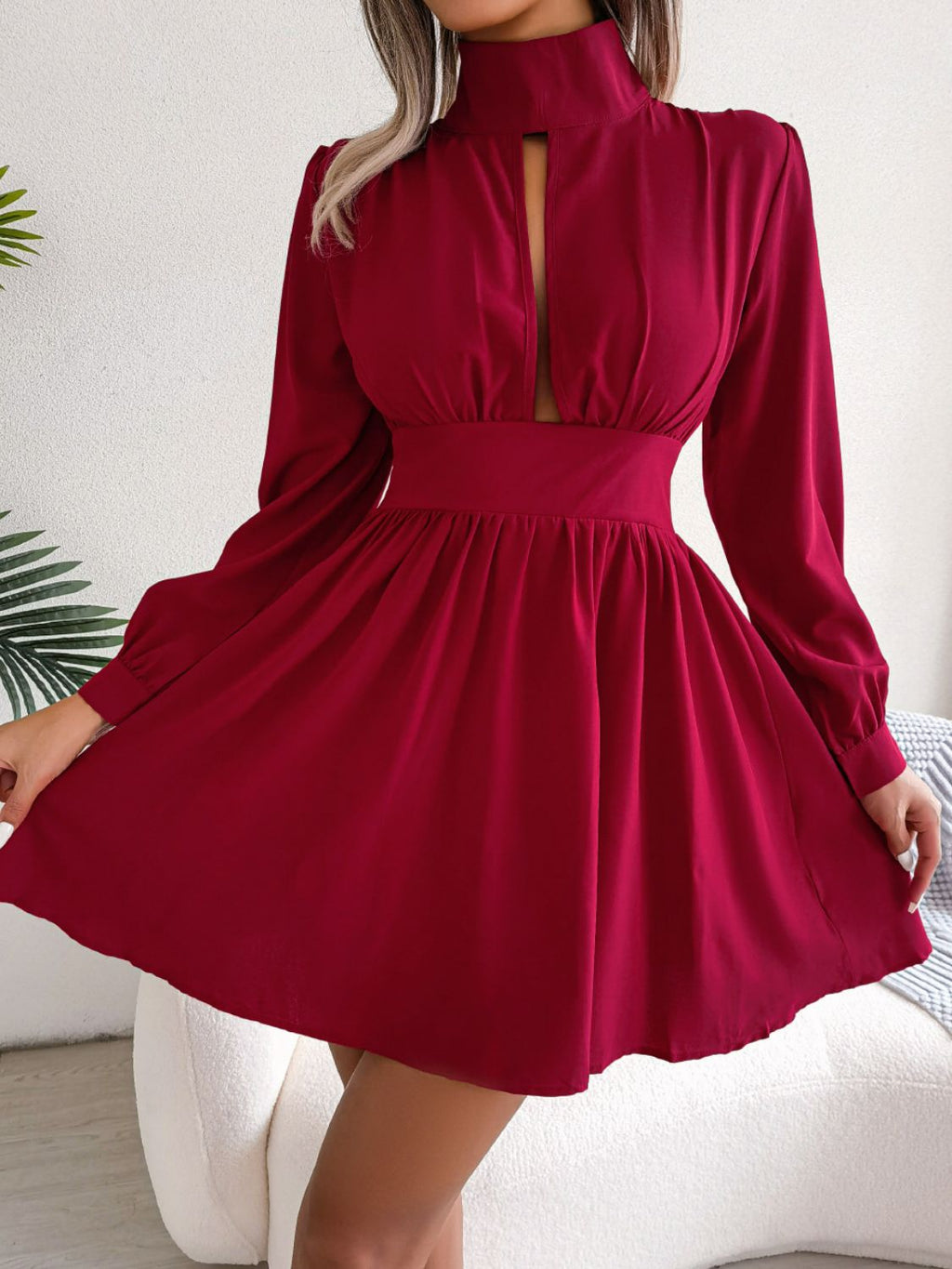 Cutout Turtleneck A-Line Mini Dress - Siennasass