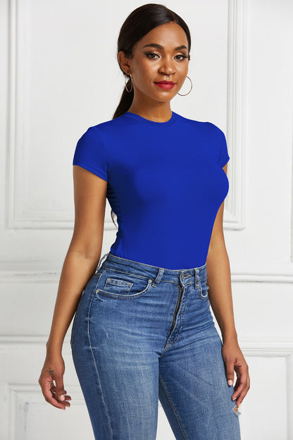 Round Neck Short Sleeve Bodysuit - Siennasass