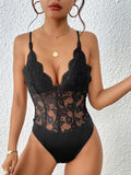 Lace V-Neck Spaghetti Strap Bodysuit - Siennasass