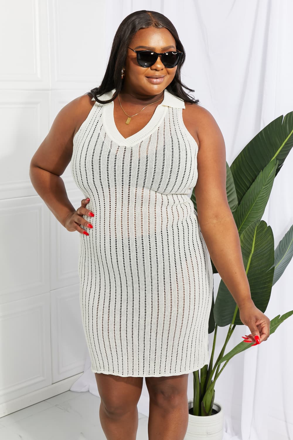 Openwork Johnny Collar Cover Up Dress - Siennasass