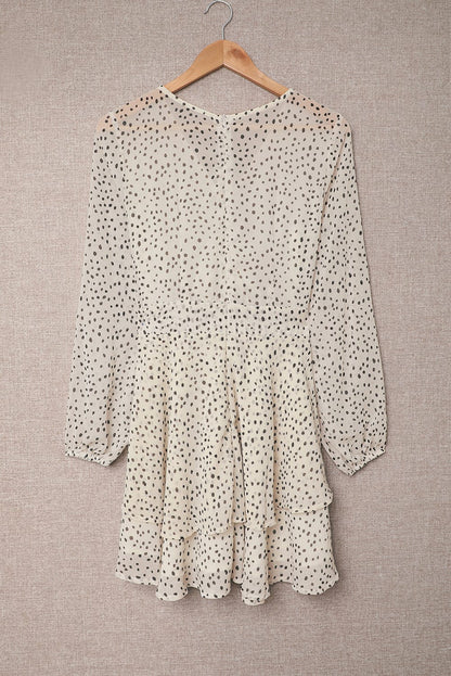 Tied Polka Dot Balloon Sleeve Layered Dress - Siennasass