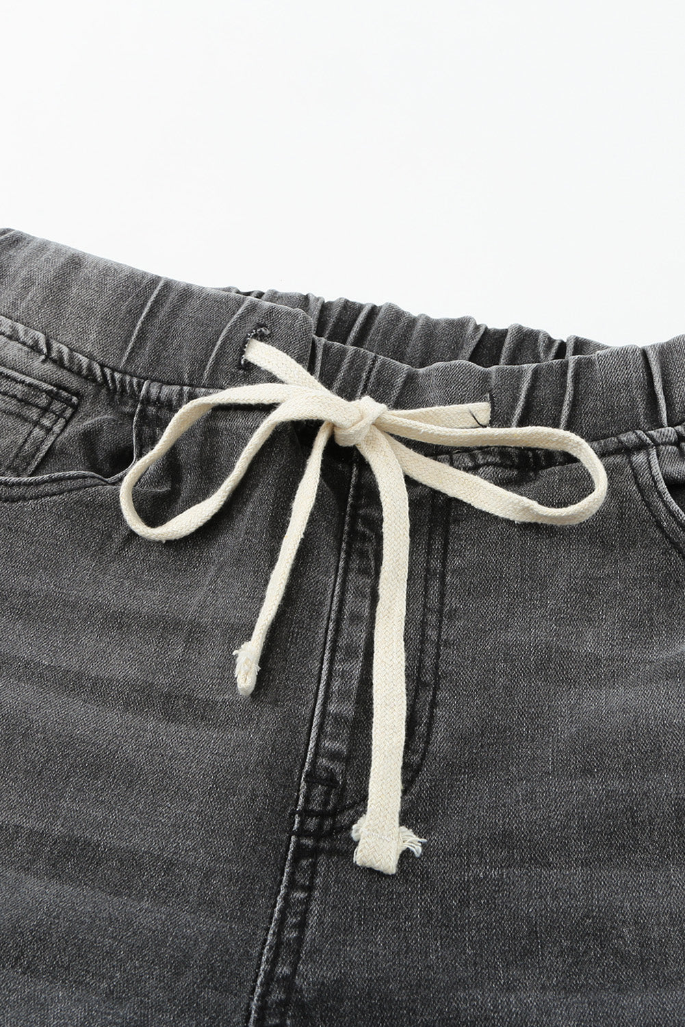 Drawstring Distressed Raw Hem Jeans with Pockets - Siennasass