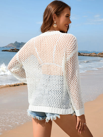 Heart Openwork Long Sleeve Cover-Up - Siennasass