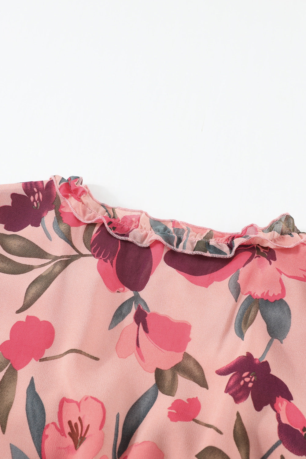 Floral Frill Trim Flounce Sleeve Plunge Maxi Dress - Siennasass
