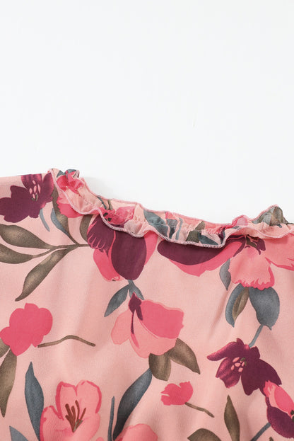 Floral Frill Trim Flounce Sleeve Plunge Maxi Dress - Siennasass