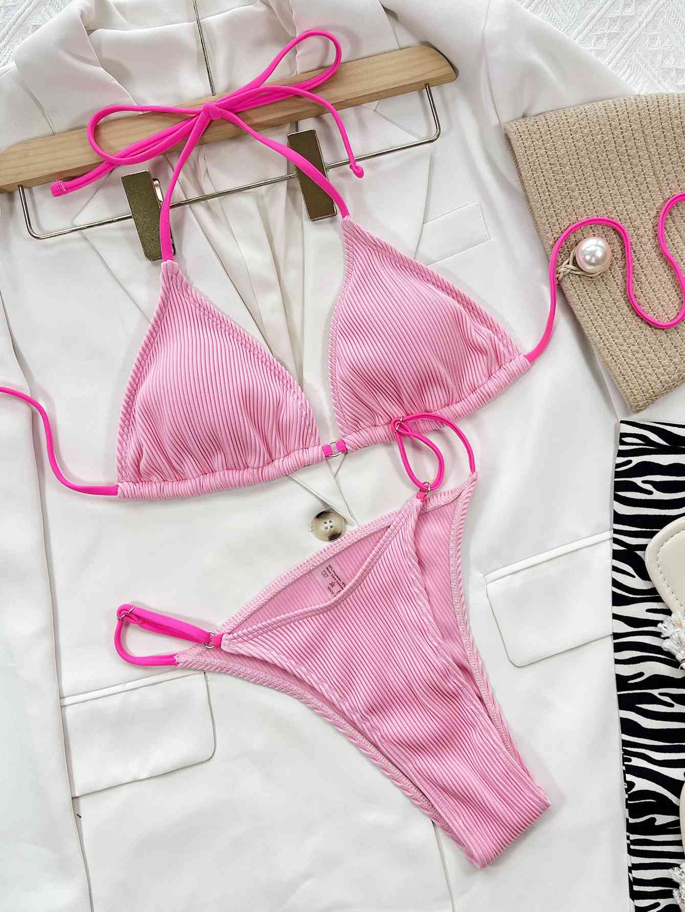 Ribbed Tie Back Bikini Set - Siennasass