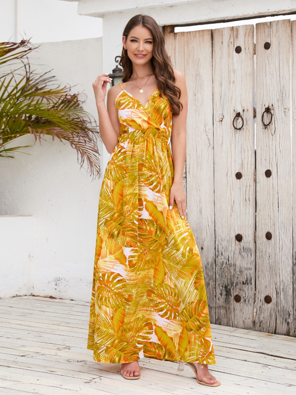 Printed Surplice Spaghetti Strap Dress - Siennasass