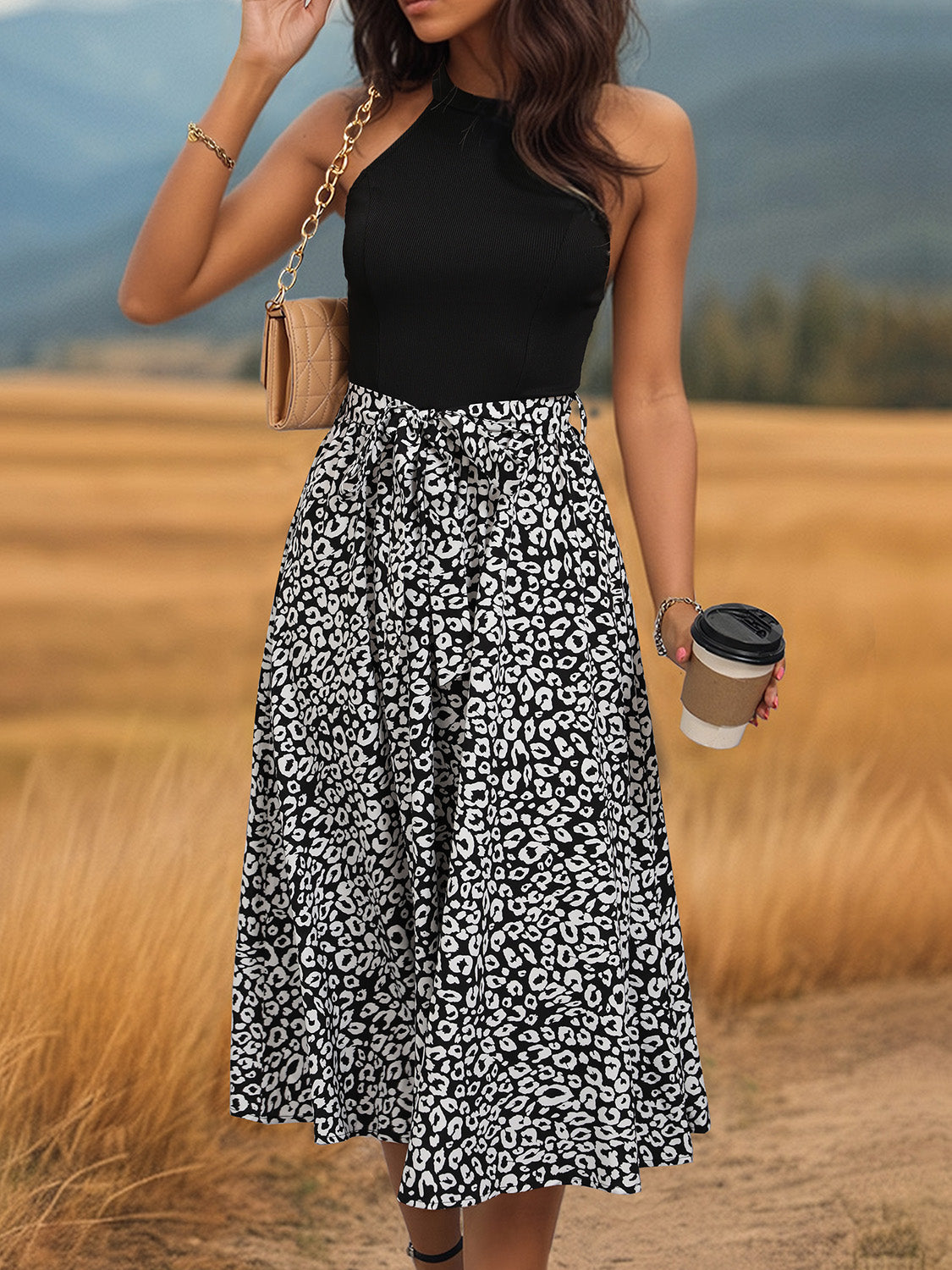 Leopard Halter Neck Midi Dress - Siennasass