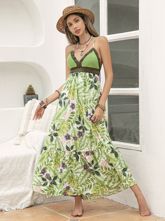 Backless Printed V-Neck Cami Dress - Siennasass