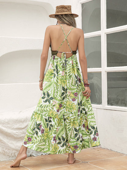 Backless Printed V-Neck Cami Dress - Siennasass